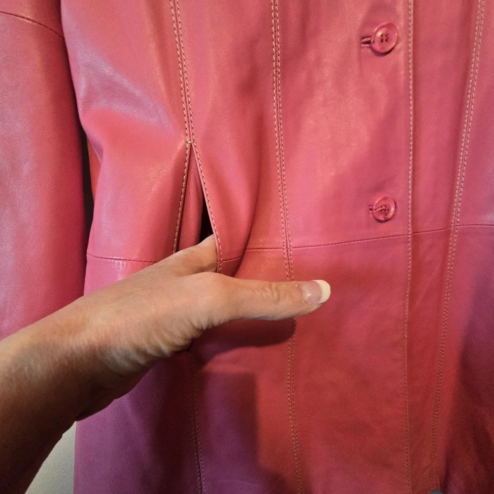 Vintage 90s Y2K Lucien Piccard Leather‎ Trench Coat Women's LG Rosey Pink Boho